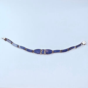 Modernist Lapis Lazuli Panel Artisan Sterling Silver 950 Vintage MCM Bracelet
